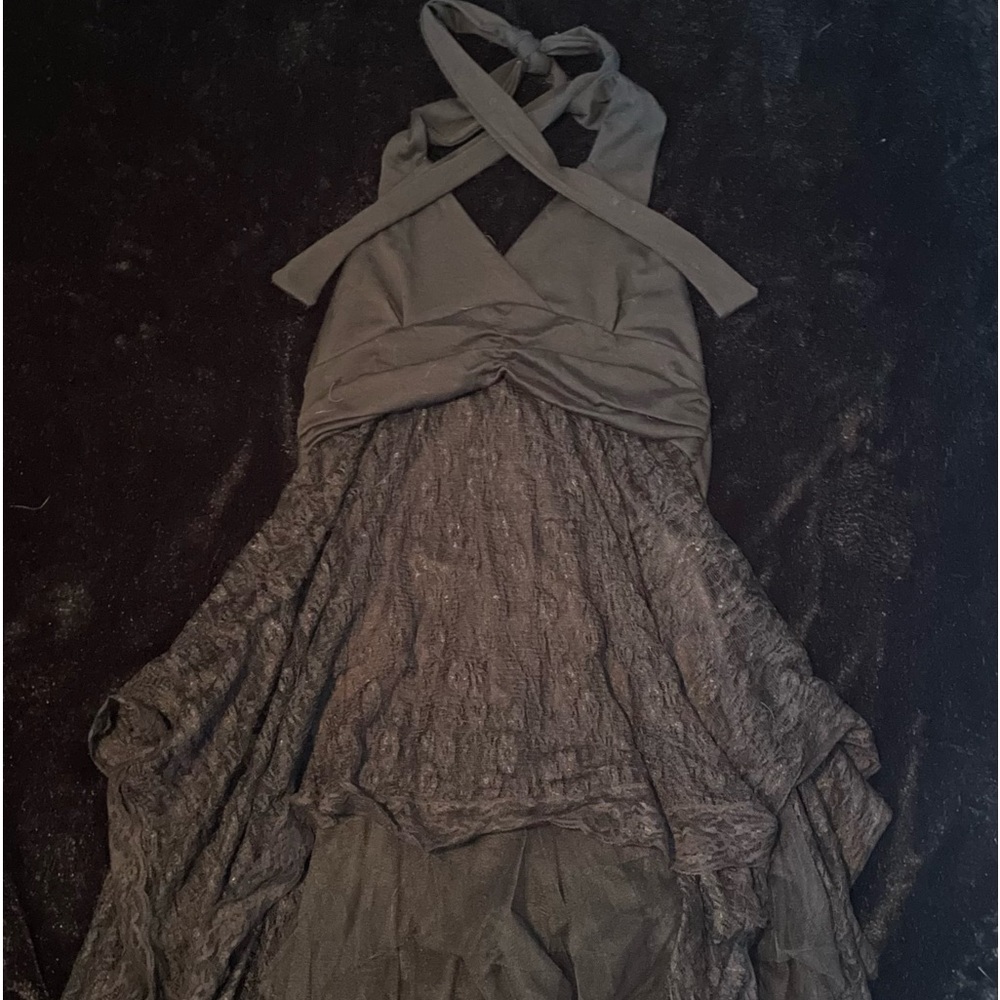 Black lace layered halter top dress
